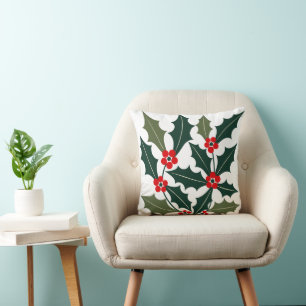 Coussin Feuilles de Baie de Noël Style Moderne du Milieu d