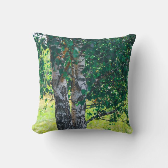 Coussin Feuilles de Bouleau Vert Nature (Recto)