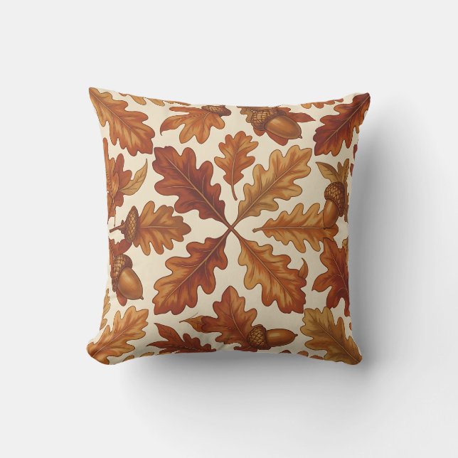 Coussin Feuilles de chêne d'automne glands bruns sans cout (Recto)