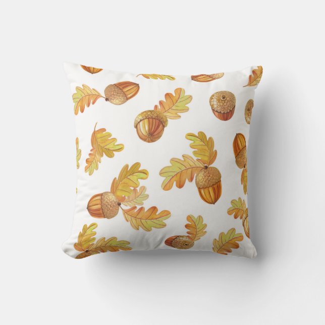 Coussin Feuilles de chêne d'automne : motif coloré. (Recto)