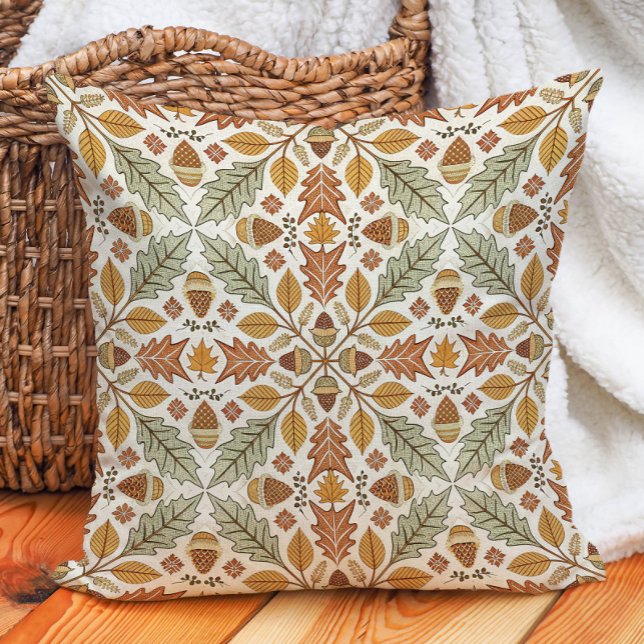 Coussin Feuilles de chêne et glands d'automne Nature Chaud (Autumn leaves nature-inspired pillow)