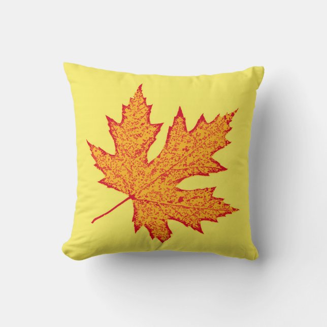 Coussin Feuilles de chêne - or orange et moutarde (Recto)