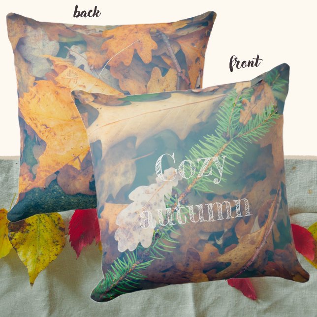 Coussin Feuilles de chêne orange sous l'eau (Créateur téléchargé)