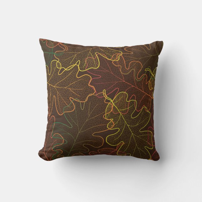 Coussin Feuilles de chêne transparent, Motif d'automne. (Recto)