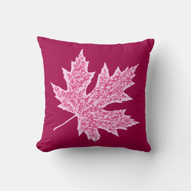 Coussin Feuilles de chêne - vin bordeaux et rose (Recto)