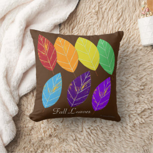 Coussin Feuilles de chute d'arc-en-ciel envers noir