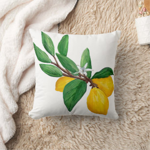 Coussin Feuilles de citron Citron Jaune Vert Feuille Aquar