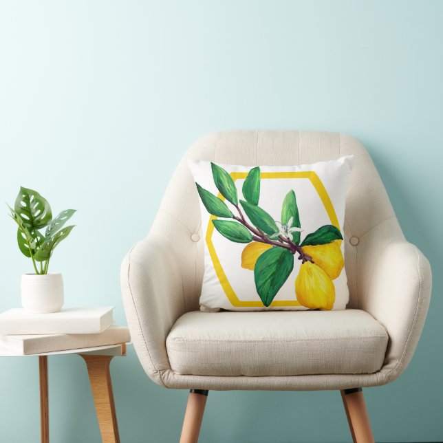 Coussin Feuilles de citron Citron Jaune Vert Moderne (Chaise)
