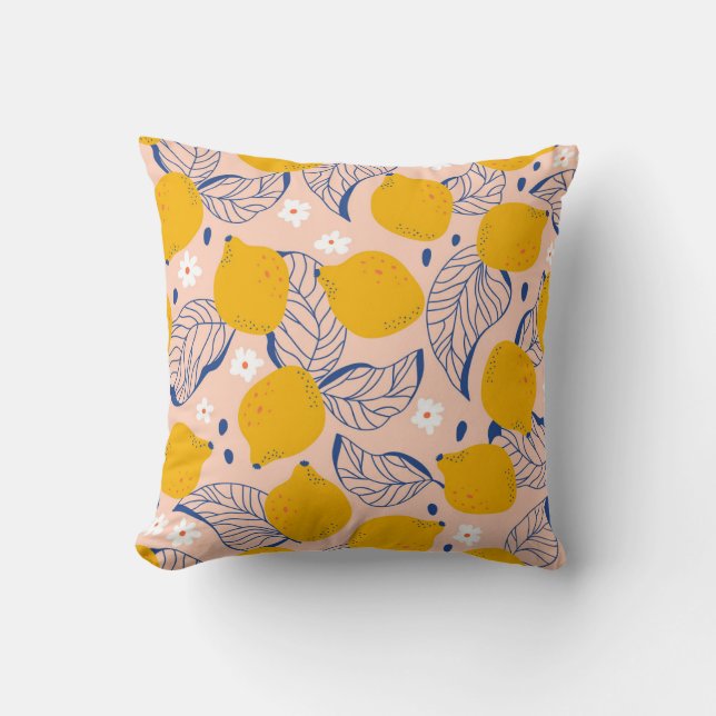 Coussin Feuilles de citron : Vintage rose sans joint. (Recto)