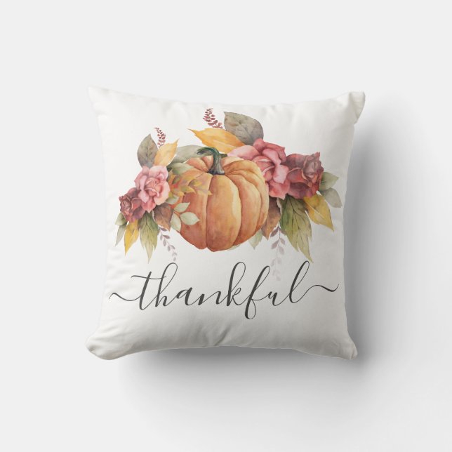 Coussin Feuilles de citrouille d'automne reconnaissantes (Recto)