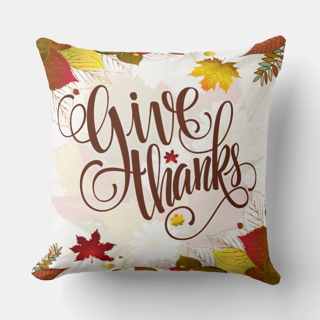 Coussin Feuilles de couleur automne et donnez merci texte  (Recto)