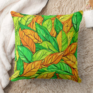 Coussin Feuilles de dessin animé : orange et vert