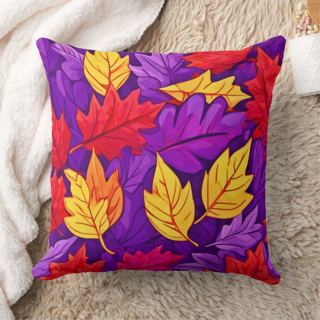 Coussin Feuilles de dessins animés : violet, jaune, rouge (Couverture)