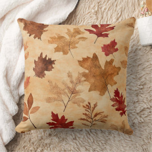 Coussin Feuilles de Érable Rouges Brunes Automne Rustique