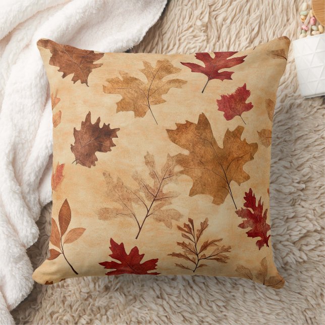 Coussin Feuilles de Érable Rouges Brunes Automne Rustique  (Couverture)