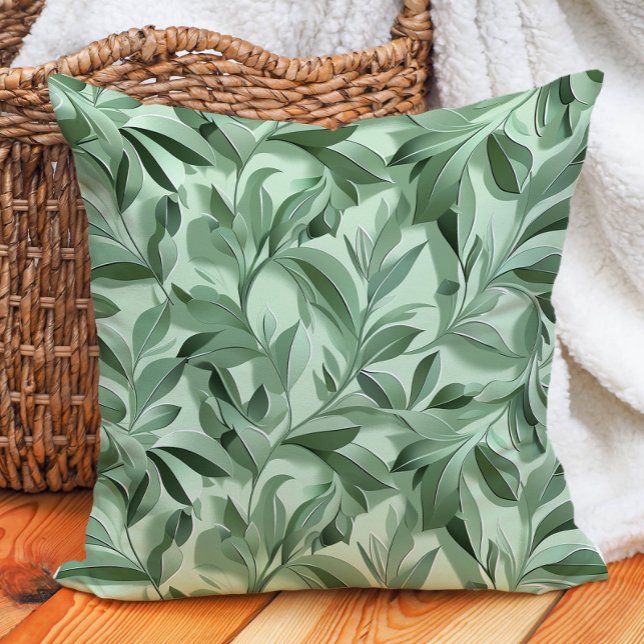 Coussin Feuilles de eucalyptus vert sauge Botanique Verdur (Sage Green Eucalyptus Leaves Botanical Greenery Throw Pillow)