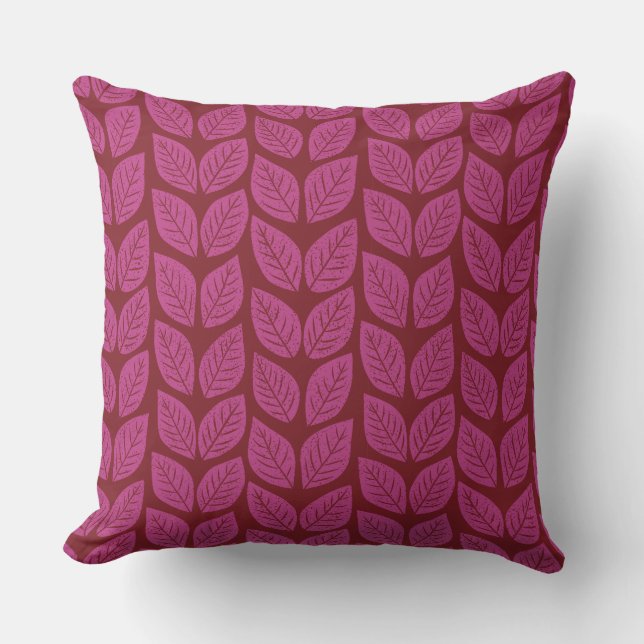 Coussin Feuilles de feuillage de automne rose et rouge (Recto)