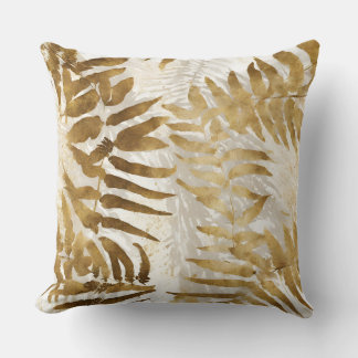 Coussin Feuilles de fougère gris or neutre