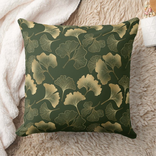 Coussin Feuilles de Ginkgo dorées élégantes Vert émeraude (Couverture)