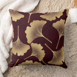 Coussin Feuilles de Ginkgo dorées Motif botanique de Bourg