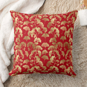 Coussin Feuilles de Ginkgo dorées sur Élégant Botanique Ro