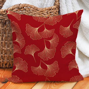 Coussin Feuilles de Ginkgo élégantes rouge or