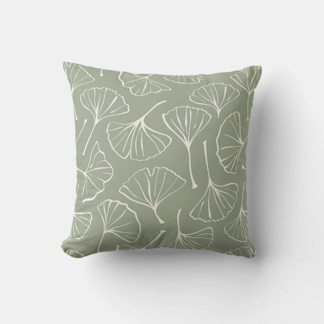 Coussin Feuilles de Ginkgo Japandi Neutre Botanique Vert S (Recto)