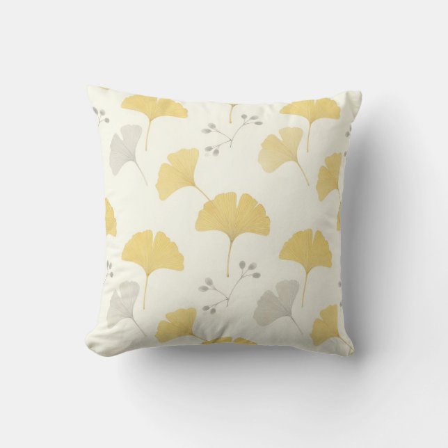 Coussin Feuilles de Ginkgo Jaune Éventail Répétition (Recto)