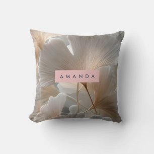 Coussin Feuilles de Ginkgo Neutres Élégantes Personnalisée
