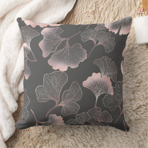 Coussin Feuilles de Ginkgo Roses Raffinées avec Texture Mé