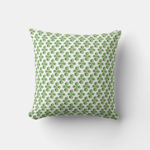 Coussin Feuilles de Jade Vert sur Blanc