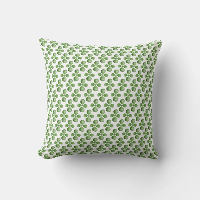 Coussin Feuilles de Jade Vert sur Blanc (Recto)