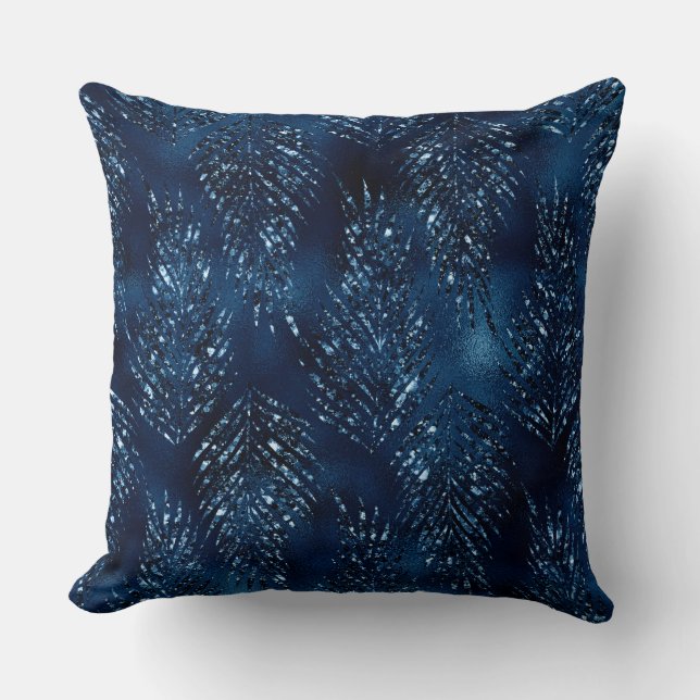 Coussin Feuilles de jungle tropicales pailletées de bleu r (Recto)