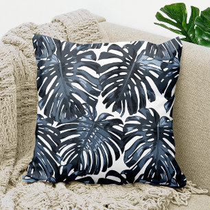 Coussin Feuilles de la jungle tropicale gris blanc
