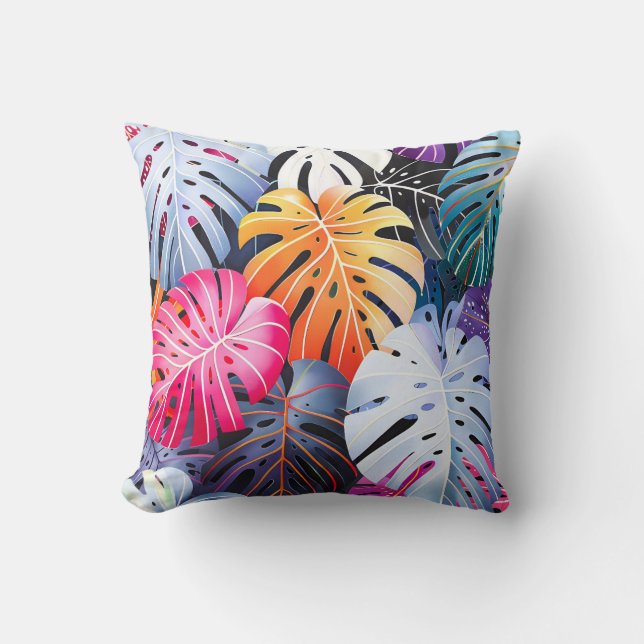 Coussin Feuilles de la Monstera d'été tropicale (Recto)