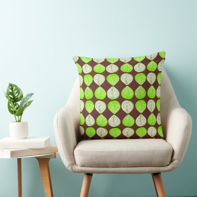 Coussin Feuilles de la tête de poisson Chocolat Lime vert  (Chaise)