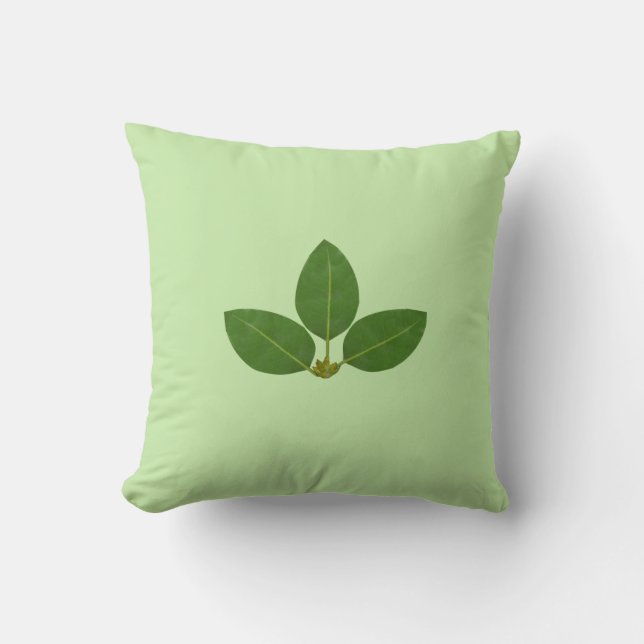 Coussin Feuilles de Laurier Vert Moderne sur Fond Vert Cla (Recto)