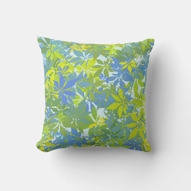 Coussin Feuilles de marronnier vertes et bleues (Recto)