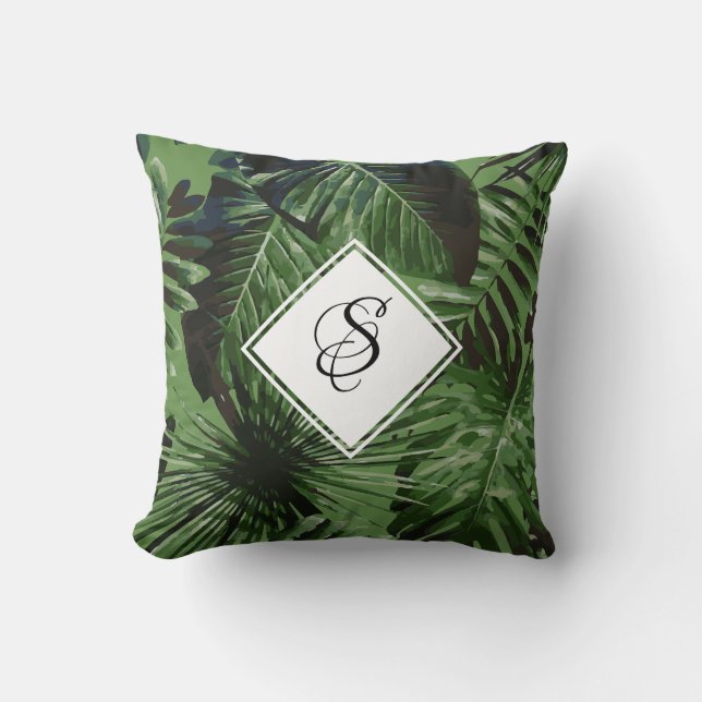 Coussin Feuilles De Monogramme De Palmiers Tropicaux (Recto)