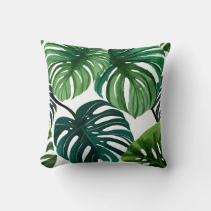 Coussin Feuilles de Monstera Aquarelle Botanique Moderne