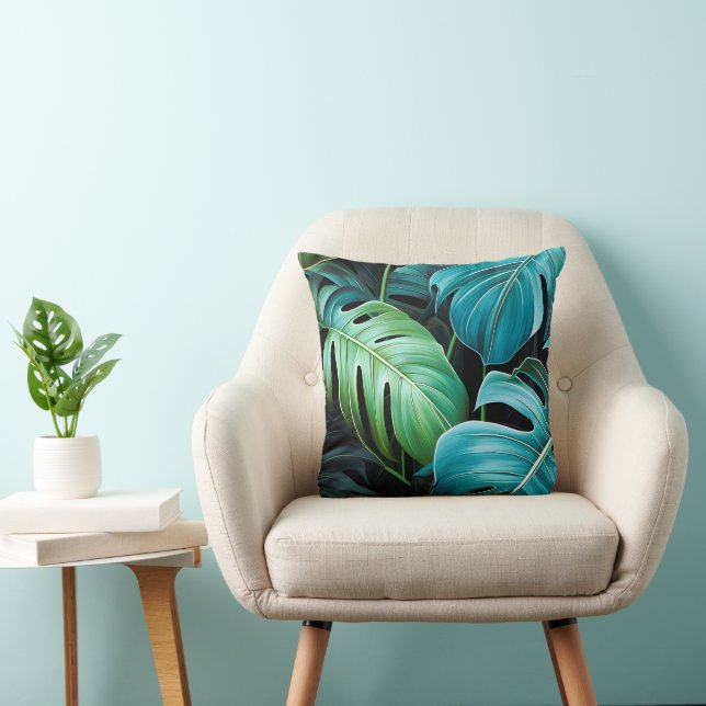 Coussin Feuilles de Monstera Botanique Feuillage Jungle Tr (Chaise)