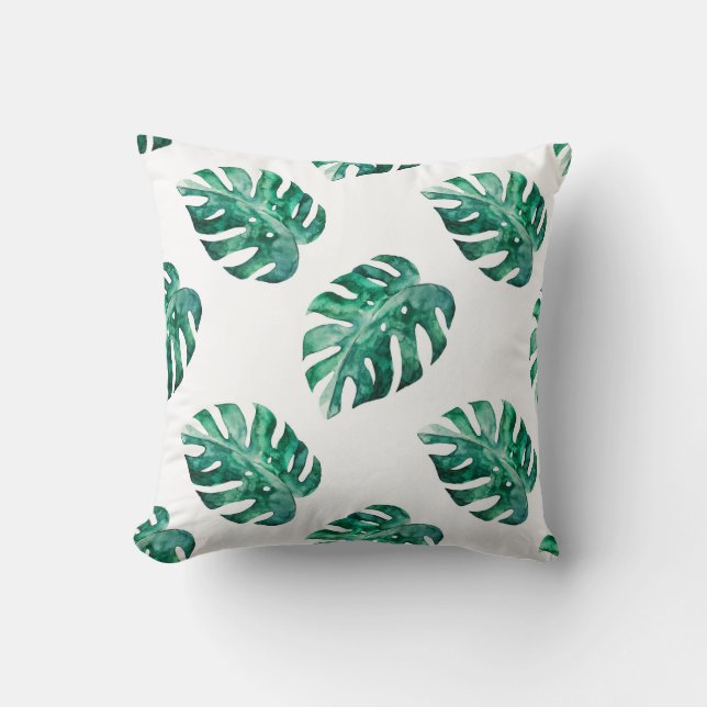 Coussin Feuilles de Monstera. Motif d'illustration tropica (Recto)