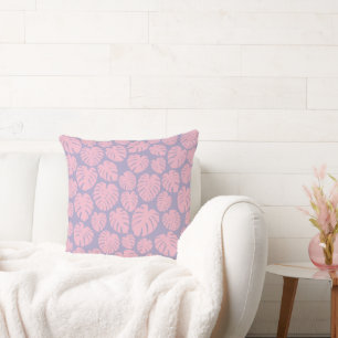Coussin Feuilles de Monstera rose et lilas