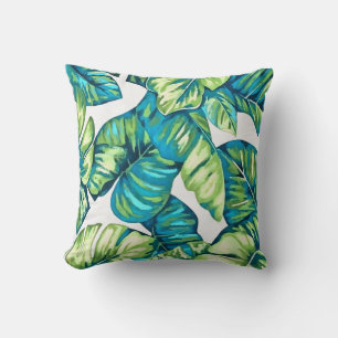 Coussin Feuilles de Monstera Tropical et Banana Blue Green