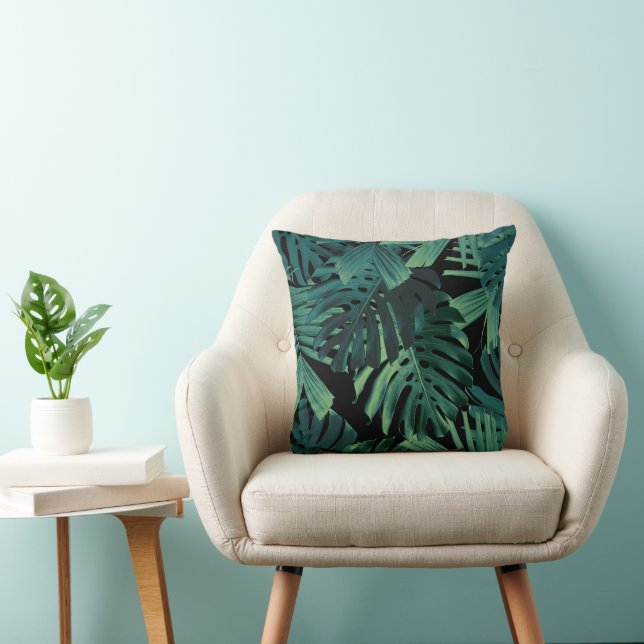 Coussin Feuilles de nuit de jungle tropicale Monstera 1 (Chaise)