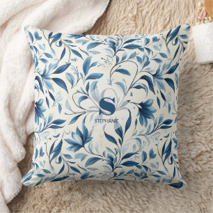 Coussin Feuilles de paisley bleu élégant - Fond blanc