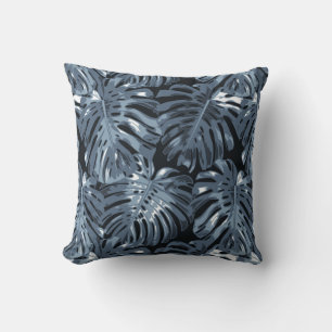 Coussin Feuilles de palme bleu foncé tropical