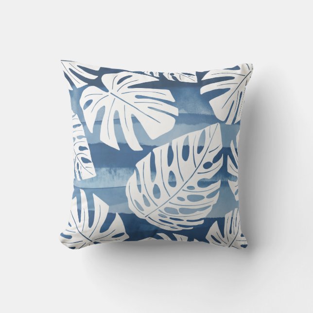 Coussin Feuilles de palme bleu moderne Tropical (Recto)
