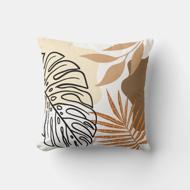 Coussin Feuilles de palmier abstraites modernes ton beige  (Recto)
