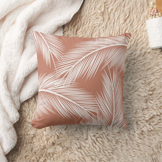 Coussin Feuilles de palmier blanc sur arrière - plan coule (Couverture)